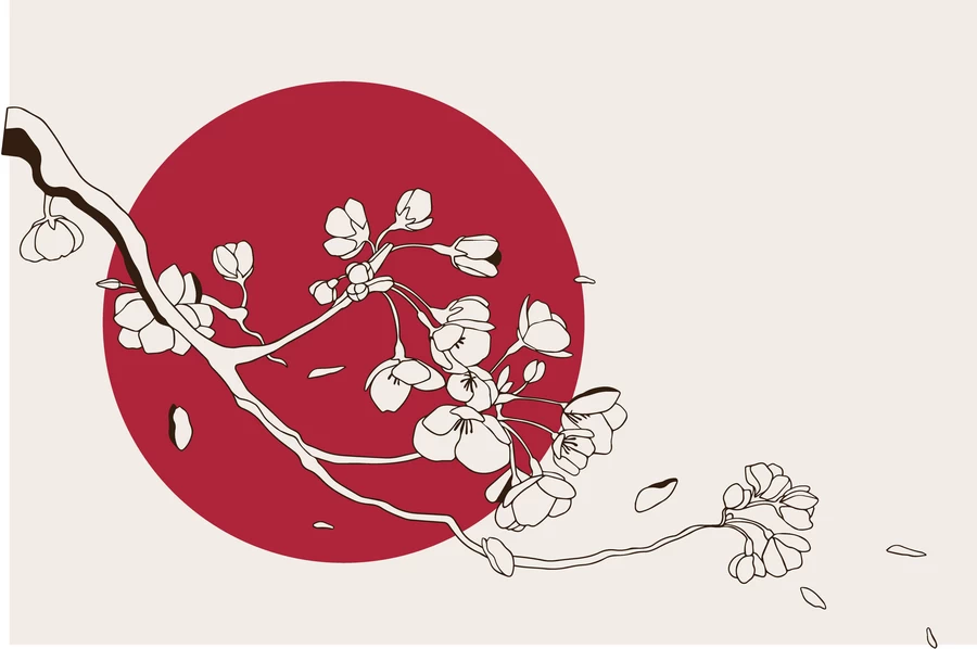 简约日式日系和风仙鹤祥云红日扇子元素装饰插画AI矢量设计素材【009】